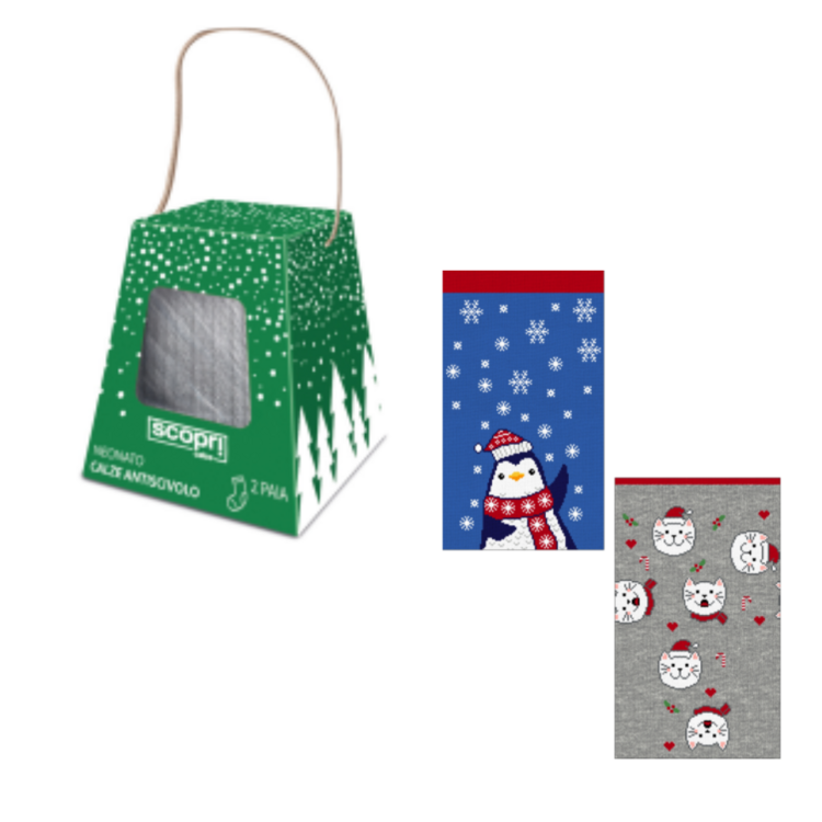 Set confezione regalo calzini antiscivolo con stampe natalizie XMAS-NA Scopri Calze Scopri Calze